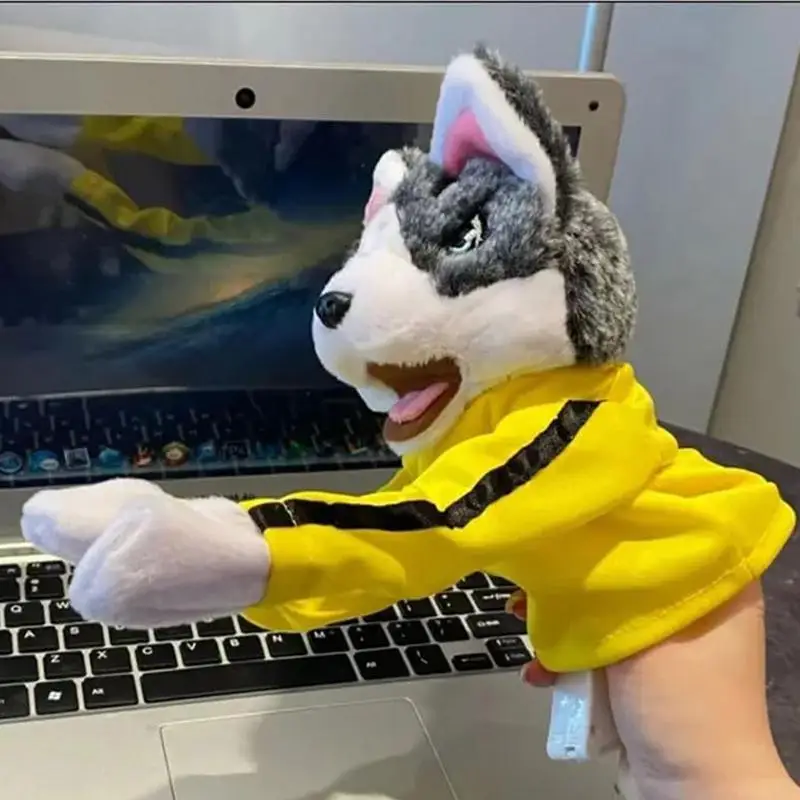 Marioneta de mano con sonido eléctrico para niños, juguete de peluche para perros, boxeo, Husky, muñeca interactiva Tricky, juguete relajante para niños, títere de mano para regalo