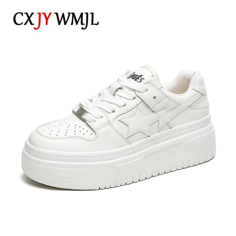 CXJYWMJL Genuine Leather Women Platform Sneakers Autumn Casual Vulcanized Shoes Ladies Thick Bottom Sports White Skate Shoes