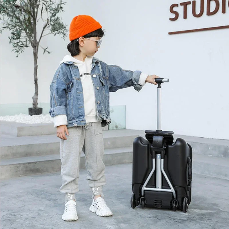 20 inch Travel Suitcase Kids' Riding Carry On Luggage Boarding Rideable Scooter Travel Trolley Cart Suitcases Rolling Luggage