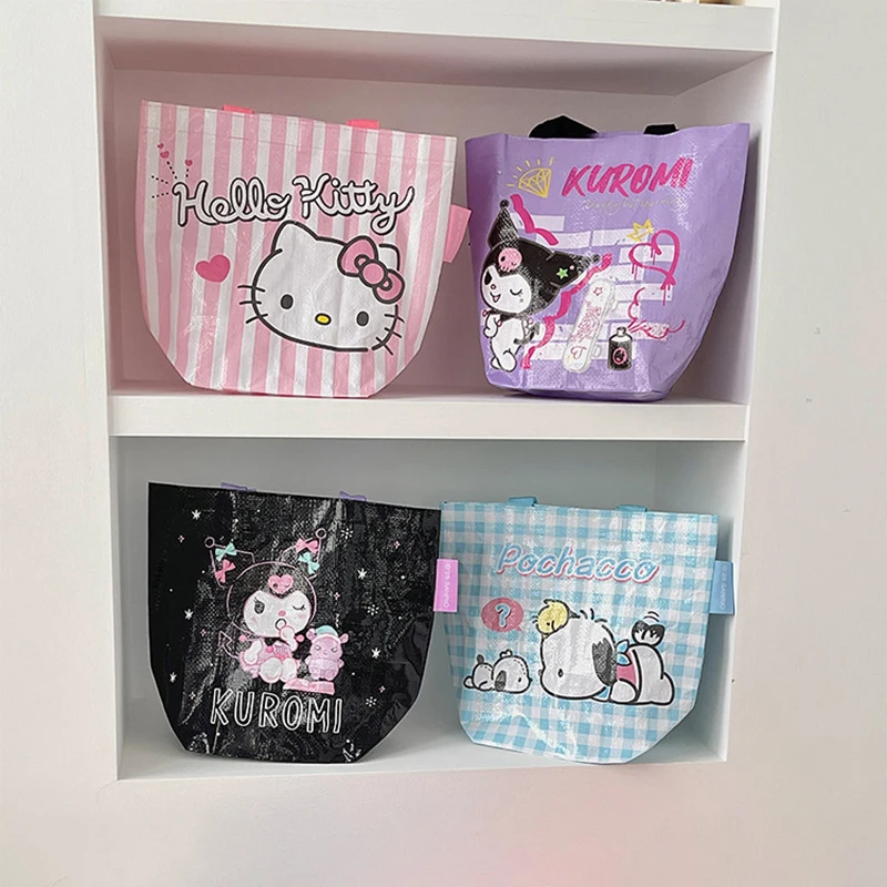 Sanrio hello kitty sacola de compras dobrável minha melodia kuromi cinnamoroll bolsa de ombro sacola ecológica reutilizável