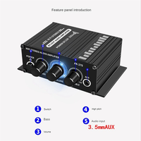 T35C -270 AK270 12V Mini HIFI Power Amplifier Audio Home Car Theater Amplifier 2 Channel Amplifier USB/SD AUX Input