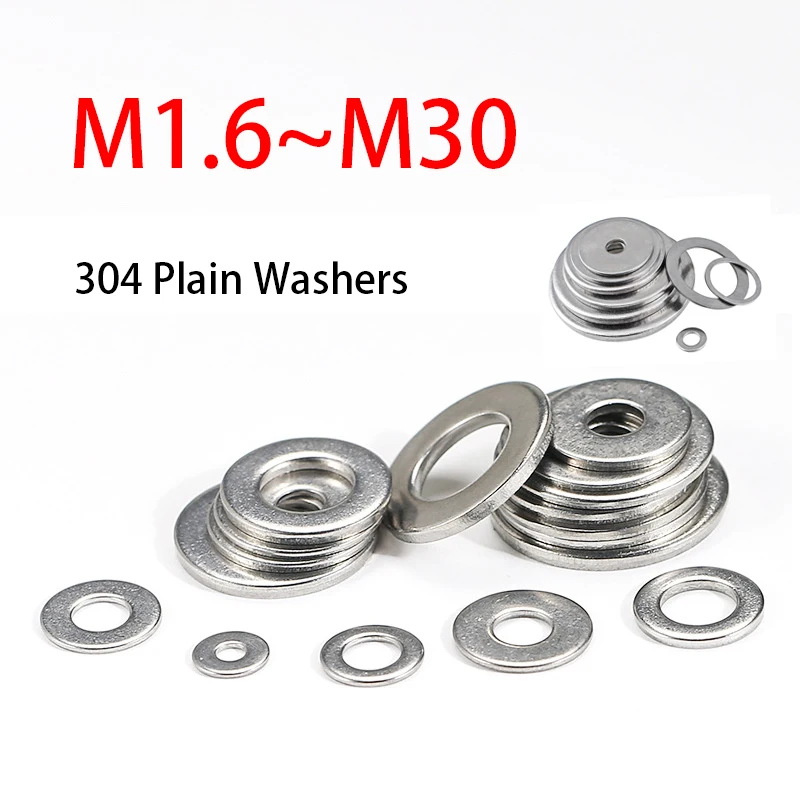 M1.6/ M2/ M2.5/ M3/ M4/ M5/ M6/ M8-M30Large Flat Washer 304 Stainless Steel Big Metal Gasket Meson Plain Washers Din9021