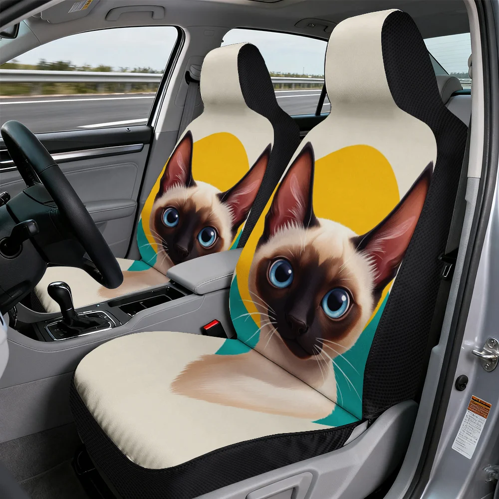 Impresión plana 2D, 2 fundas para asientos de coche con estampado de gato amarillo, lavables a máquina, fundas para asientos delanteros para la mayoría de los vehículos, adecuadas para