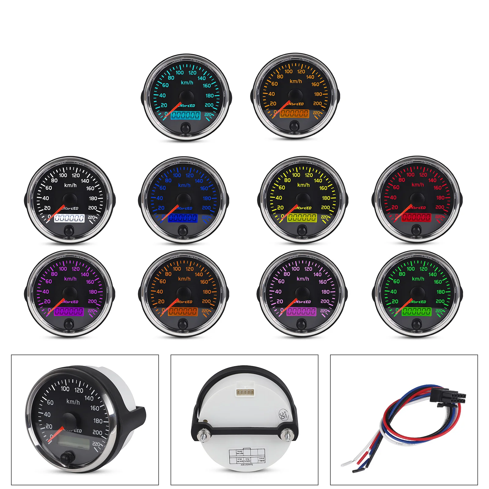 85mm 12v/24V 10 color background light LCD 2-in-1 display gasoline car tachometer diesel car tachometer speedometer universal