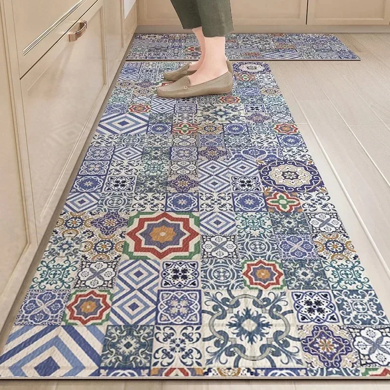 

Kitchen Floor Mats PVC Waterproof Oil-proof Retro Anti Slip Anti Fouling Carpets Easy Clean Leather Balcony Rugs Ковер Tapis 러그