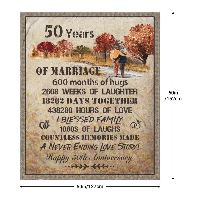 50th Anniversary Wedding Blanket 50 Years of Marriage Gifts for Parents Couple Wife Husband Men Women Friends Happy 50th Blanket