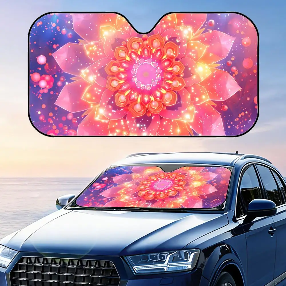 Pink Galactic Mandala Blossom Sun Visor Foldable Universal Car Windshield Sun Shade UV Protection Heat Insulation Foldable Cover