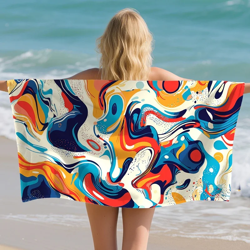 Abstract Color Swirl Marble Beach Towel Lightweight Microfiber Absorbent Outdoor Travel Towel