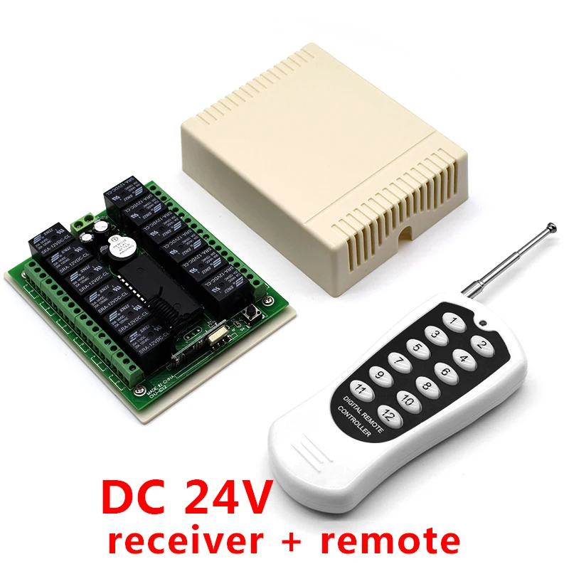 

DC 12V 24V 12 channel Switch RF Wireless Remote Control system 1 Receiver + 1pcs 12CH 433mhz Transmitter