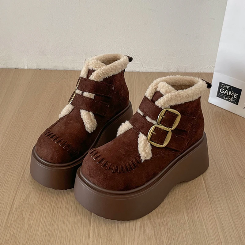 Platform Fur Women Boots Flats Cotton Shoes Casual Snow Boots 2025 Winter Trend Sneaker Sport Walking Shoes Ankle Botas Mujer