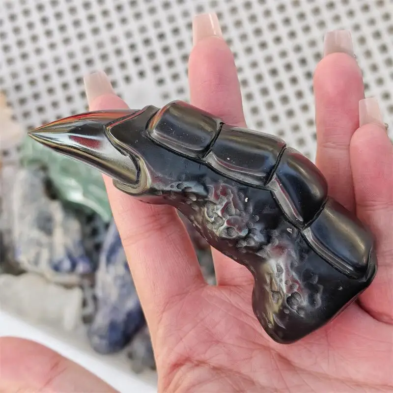 Natural Black Obsidian Demonic Fingers' Carving Healing Crystal Reiki Figurine Gemstone Ornament Craft Gift 1PCS