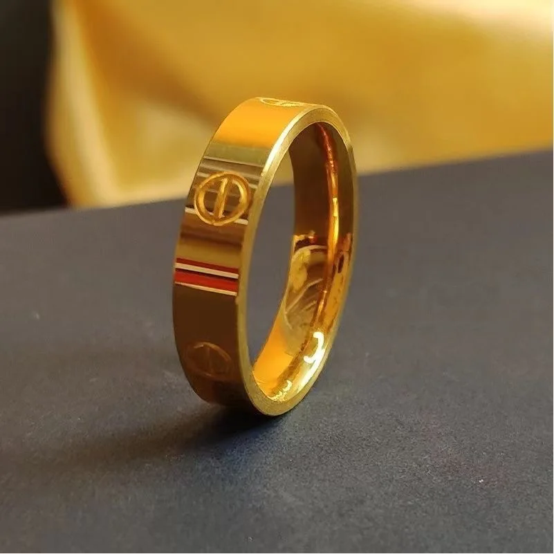 9999 24K Real Gold Ring Couple Ring Men and Women Simple Plain Ring Thread Light Luxury Ins Ring Wedding Rings