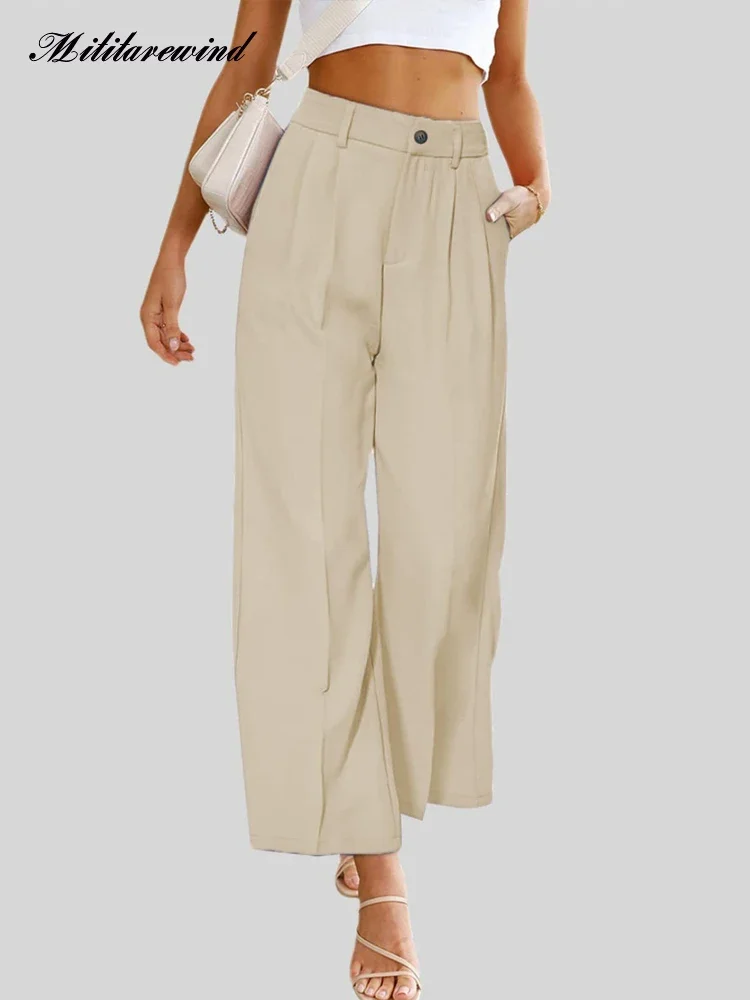 

Spring Summer Wide Leg Pants Women Solid Color Casual Loose Straight High Waist Trousers Femme Korean Fashion Women Pants