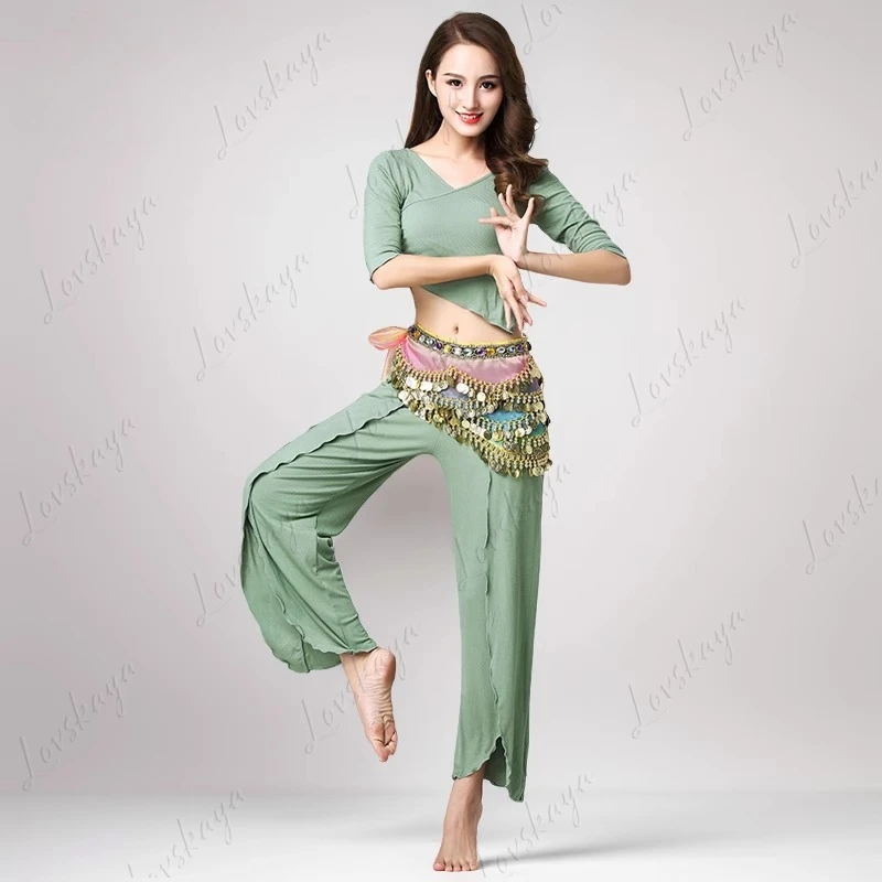 새로운 스타일의 벨리댄스 연습복 - 가을과 겨울을 위한 긴 소매와 긴 바지를 갖춘 동양 댄스 의상 세트.
