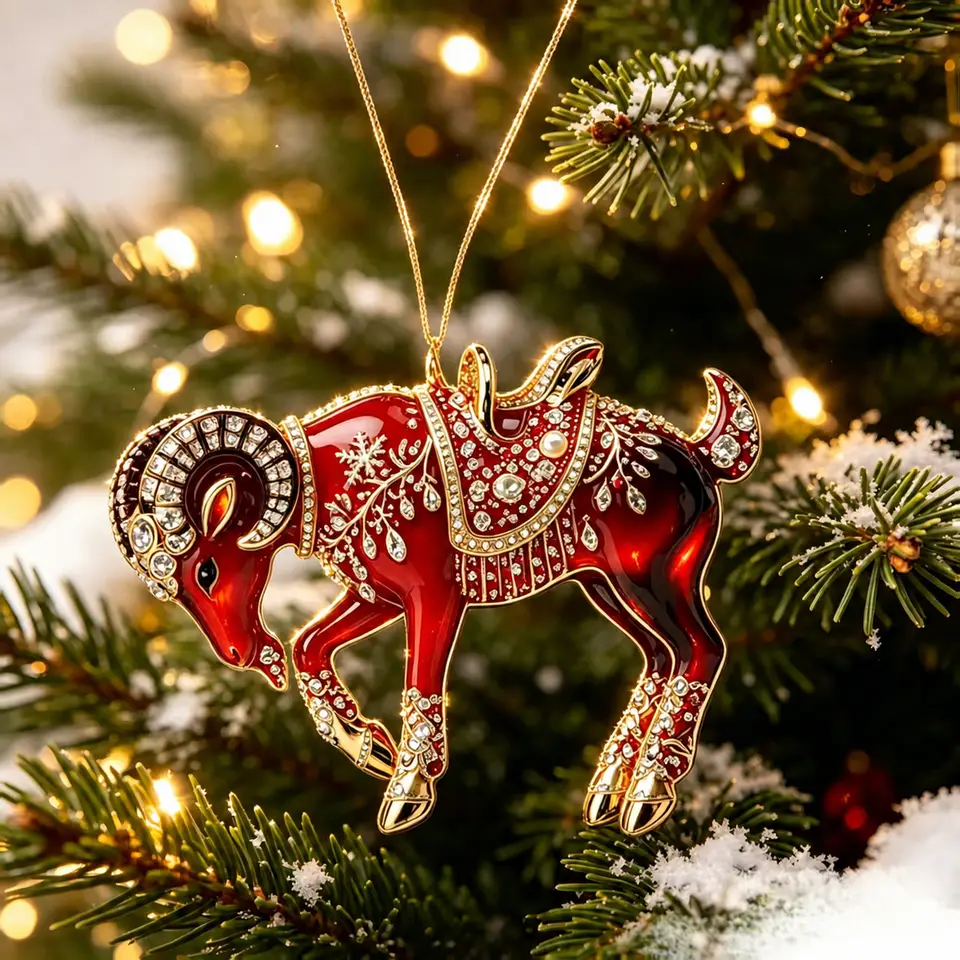  Red 2027 Year Of The Goat Mascot Hanging Ornament Acrylic Rhinestone Pearl Decorative Pendant For Car Home Decoration - 5