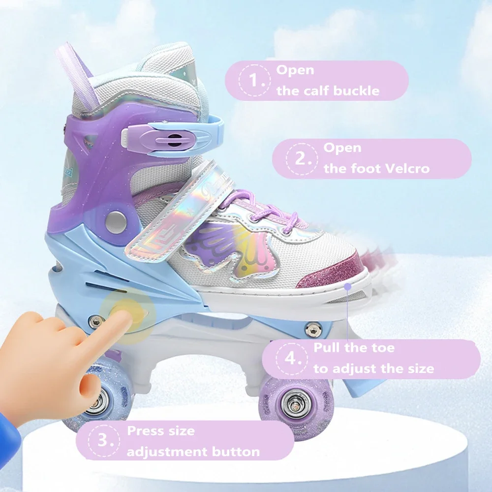 Double-Row Roller Skates For Girls Boys Outdoor Skating Light Up Adult Roller Skate Shoes Adjustable Size 31-41 Sneakers Gifts