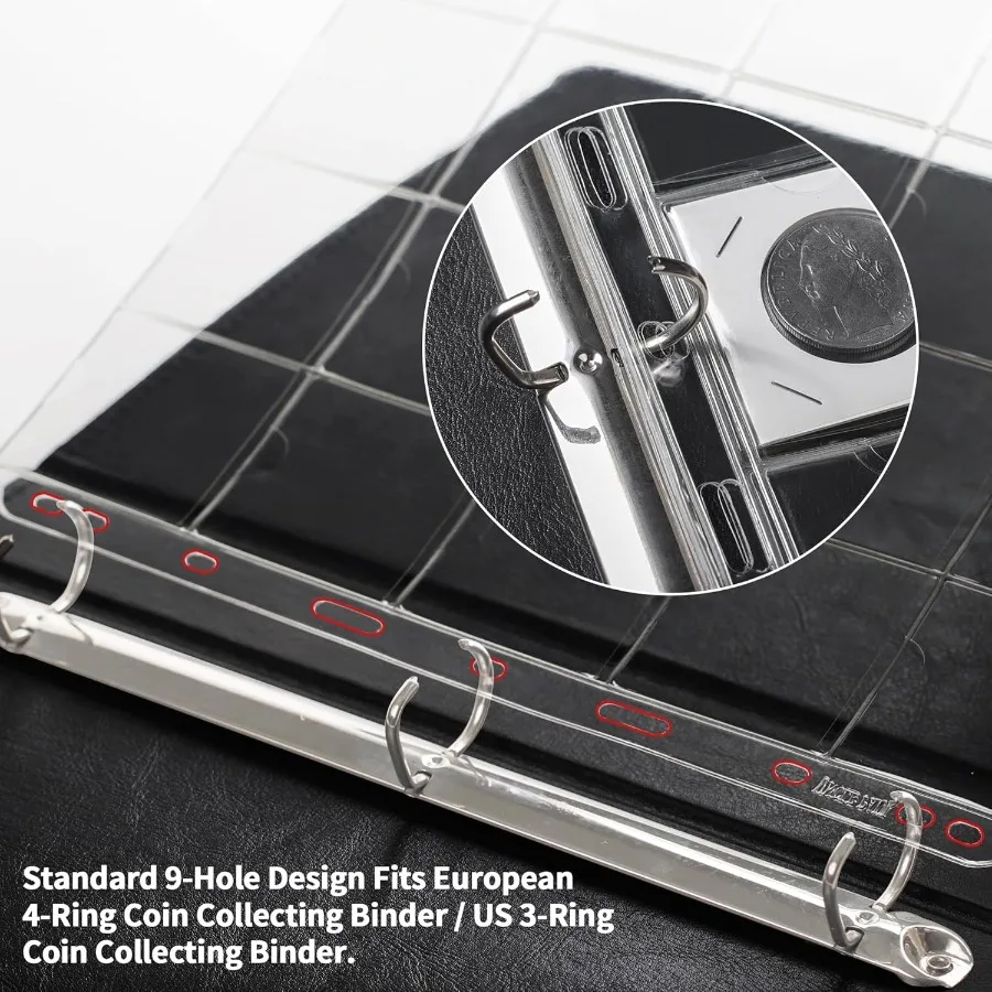 15 Sheets Coin Pocket Pages 5x5cm 2"x2" 20 Pockets Standard 9Hole Coin Binder Inserts Sleeves Coin Collection Pocket Pages