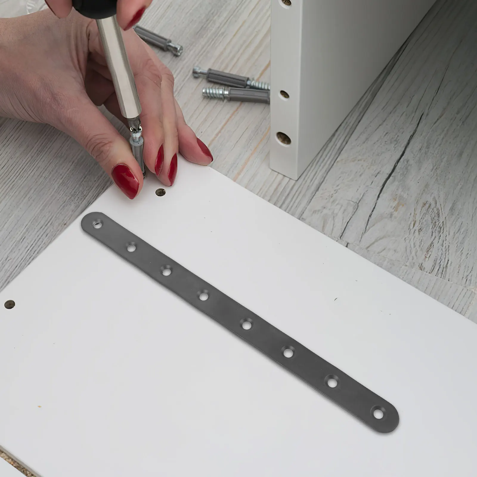 

4Pcs Straight Brackets Heavy Duty Mending Plates Repair Braces for Wood Fence Bookshelves Cabinets Metal Fence Post Supports