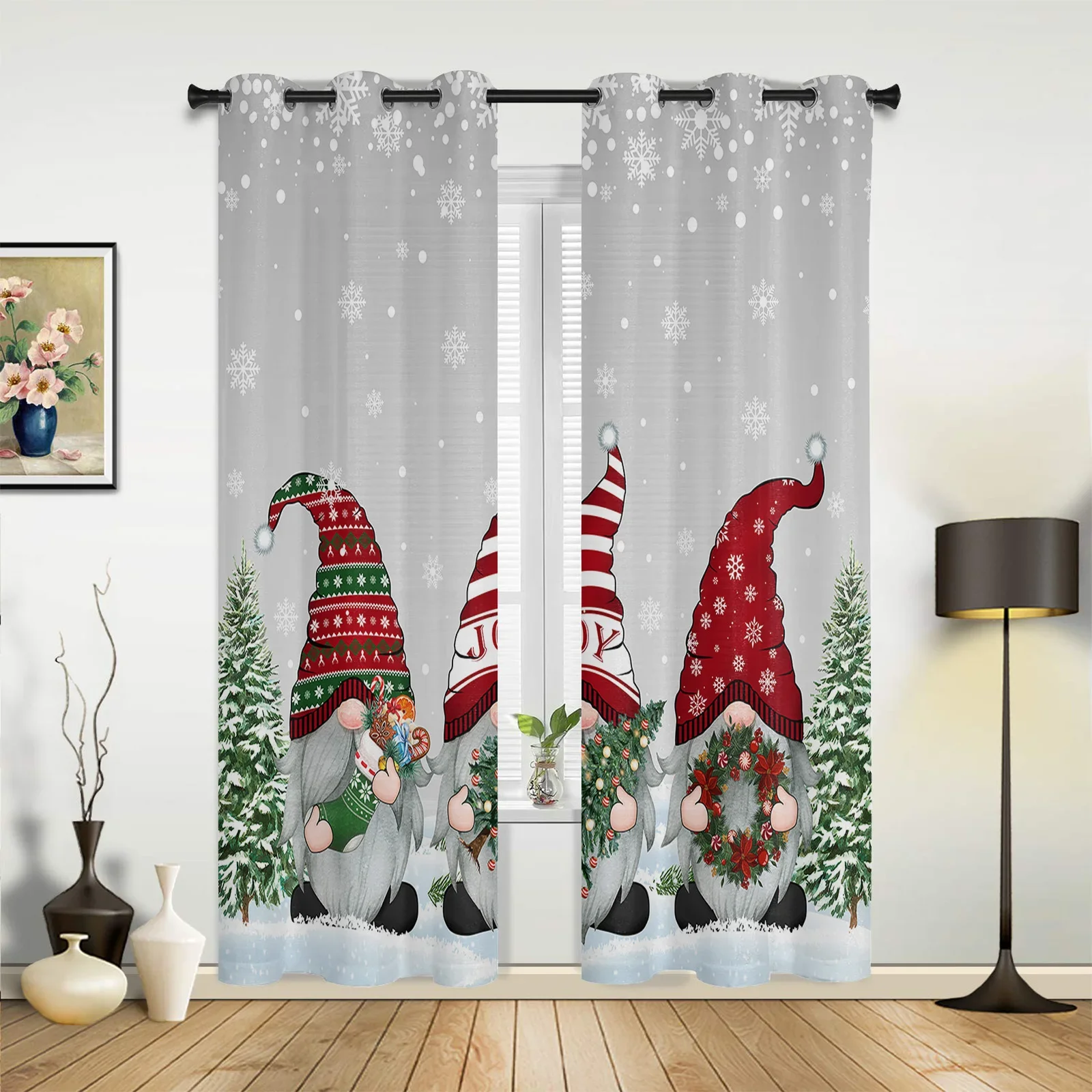 Christmas Winter Snowflake Gnome Window Curtains Decor For Home Bedroom Kitchen Living Room Ornament Xmas Gifts Navidad Curtains