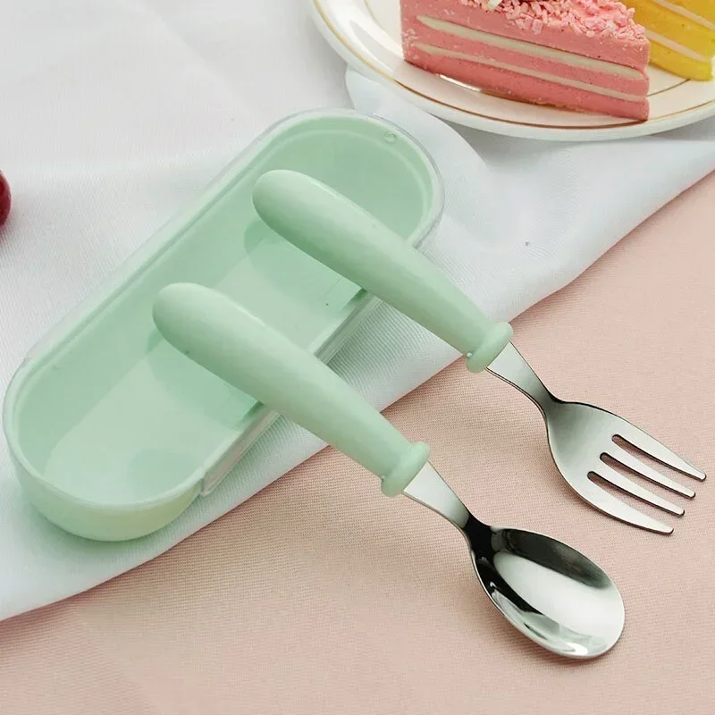 Baby Feeding Tableware Set Children Utensil Stainless Steel Toddler Dinnerware Cutlery Cartoon Infant Food Feeding Spoon Fork image 3