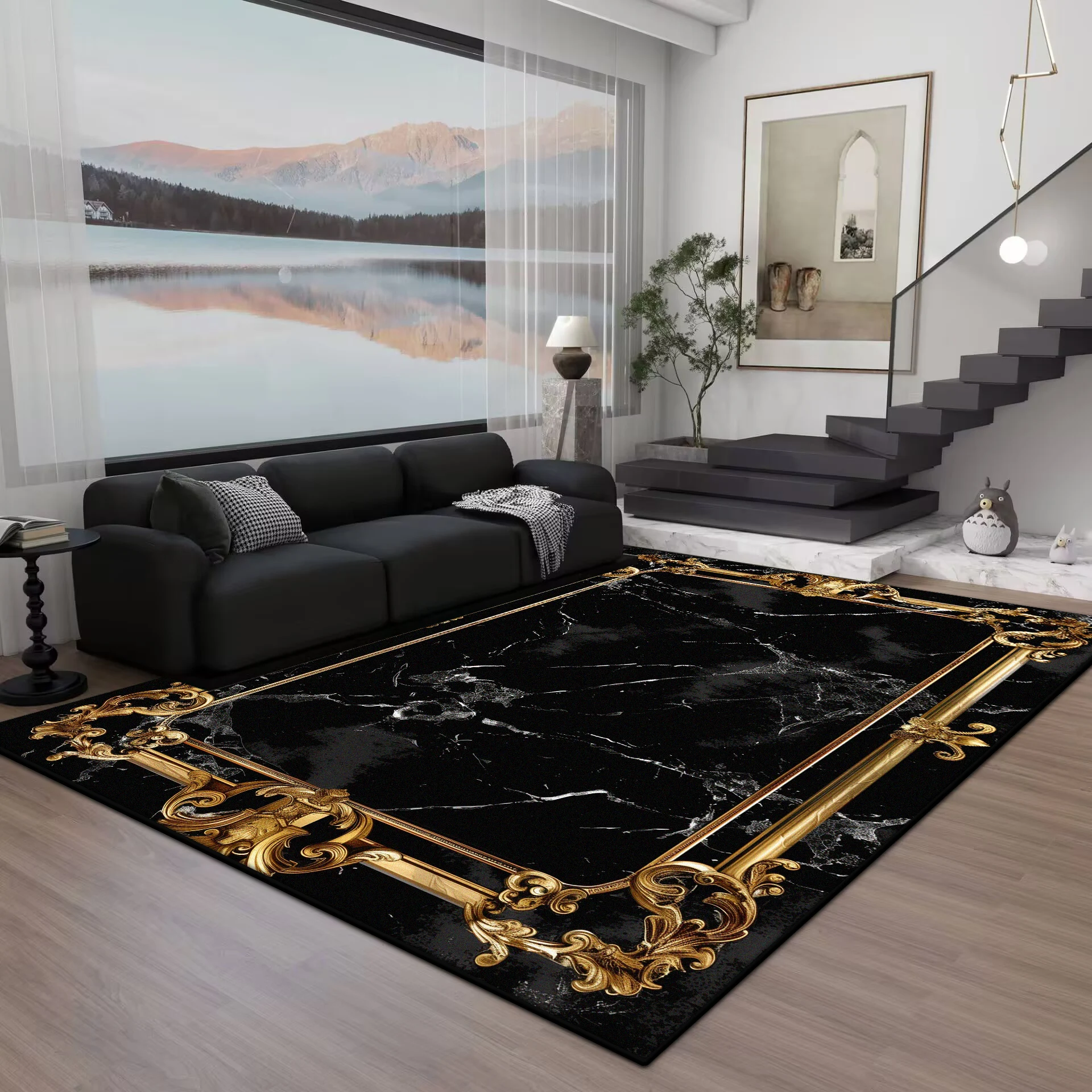 Black Gold Marble CARPET FOR LIVE ROOM Washable Room Decorations Sofa Table Large Area Rugs Non-slip Large Rug Coffee Tables Mat