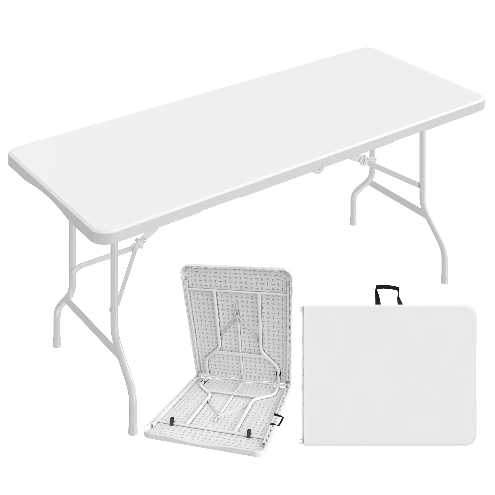 6Ft Portable Folding Table, Heavy Duty Utility Table with Built-in Handle & Safety Lock, for Parties, Weddings, Events, Picnics & Camping, Indoor/Outdoor Use, White/Black