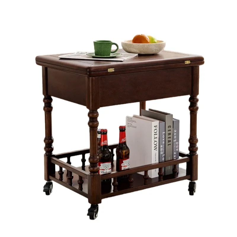 

French solid wood coffee table home living room cart vintage style movable