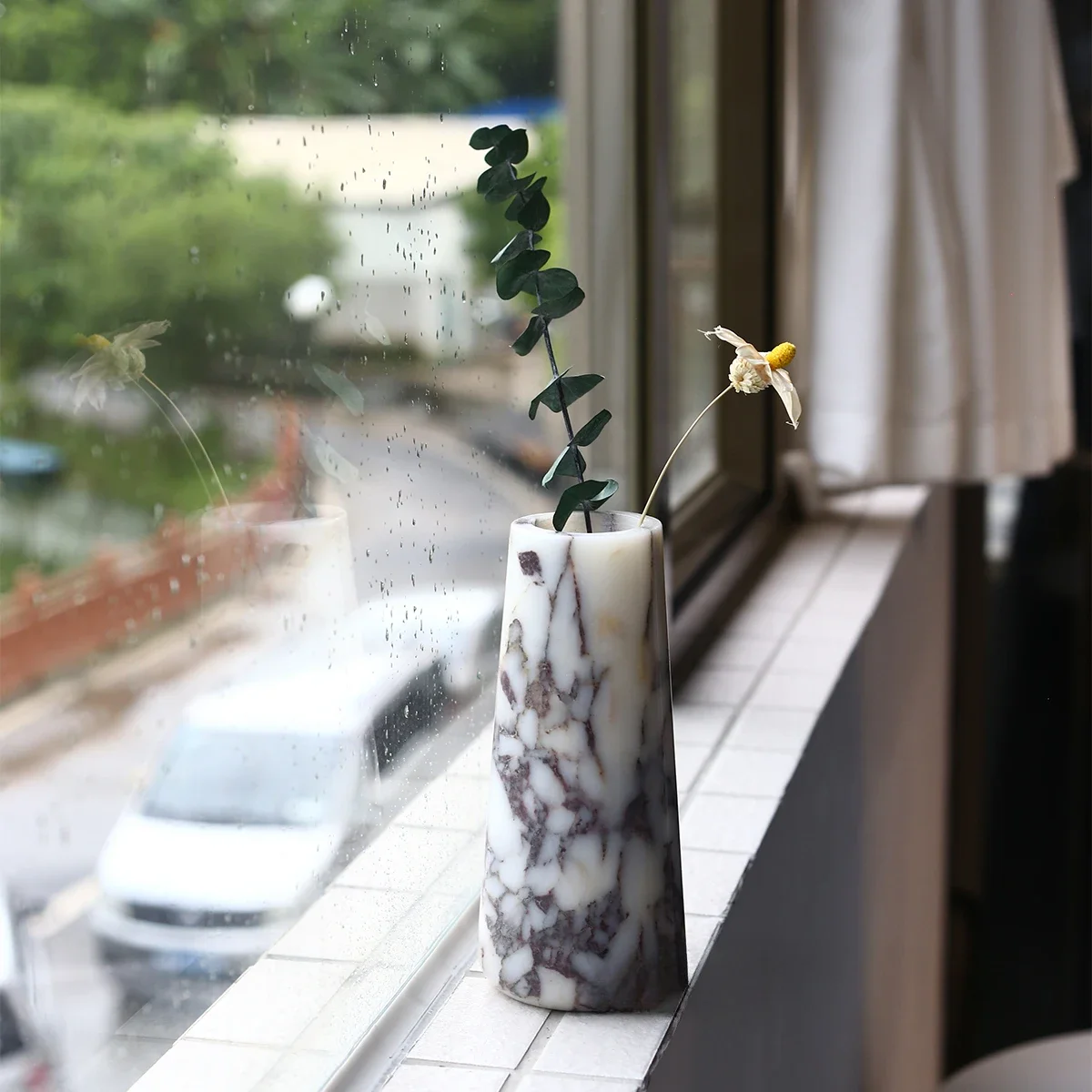 【Natural】1pcs D9x20cm Calacatta Viola Natural Marble Travertine Stone Vintage Vase Handmade Flower Planter for Home Decoration