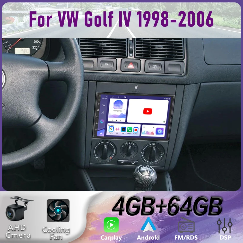 GPS 7" For VW Golf IV 1998-2006 Car Radio Wireless Carplay Adnroid 15Auto Stereo Head Unit  Navi WIFI BT 4+64GB