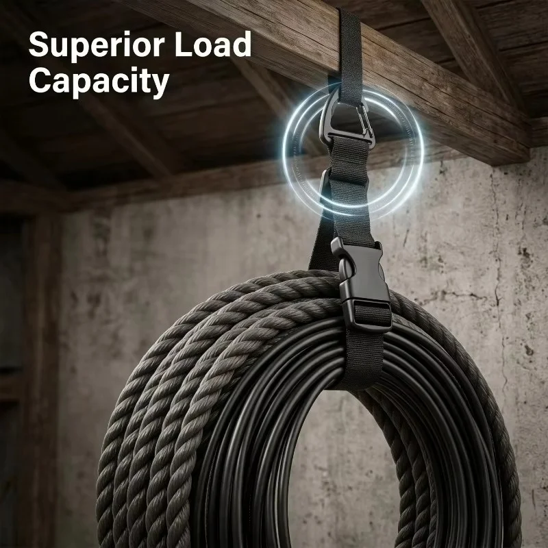 45cm Black Adjustable Extension Cord Organizer with 3 Axis Buckle Heavy Duty Storage Strap for Workshop Garage Organization