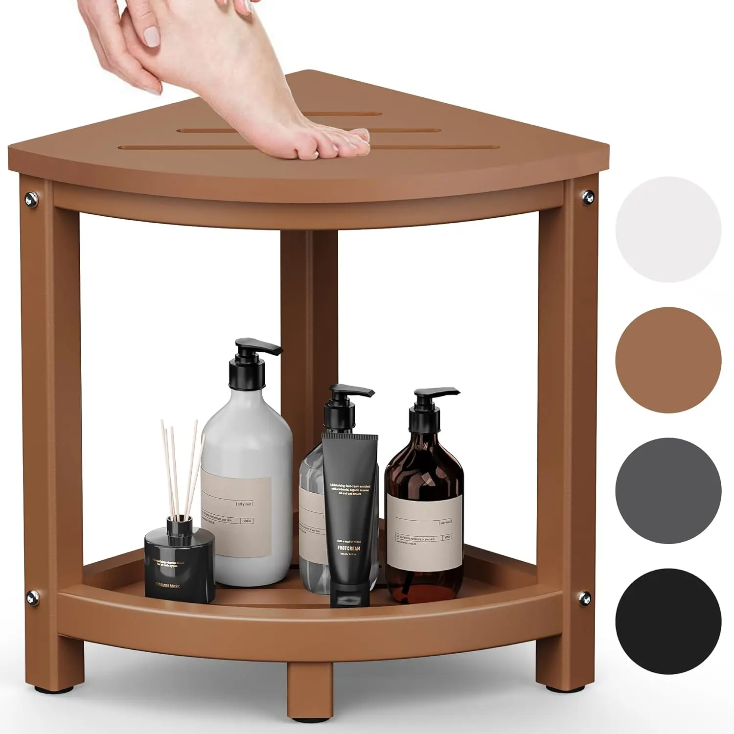 

Corner Shower Bench Seat with Storage Shelf - HDPE Waterproof Shower Stool for Bathroom, Indoor/Outdoor Use