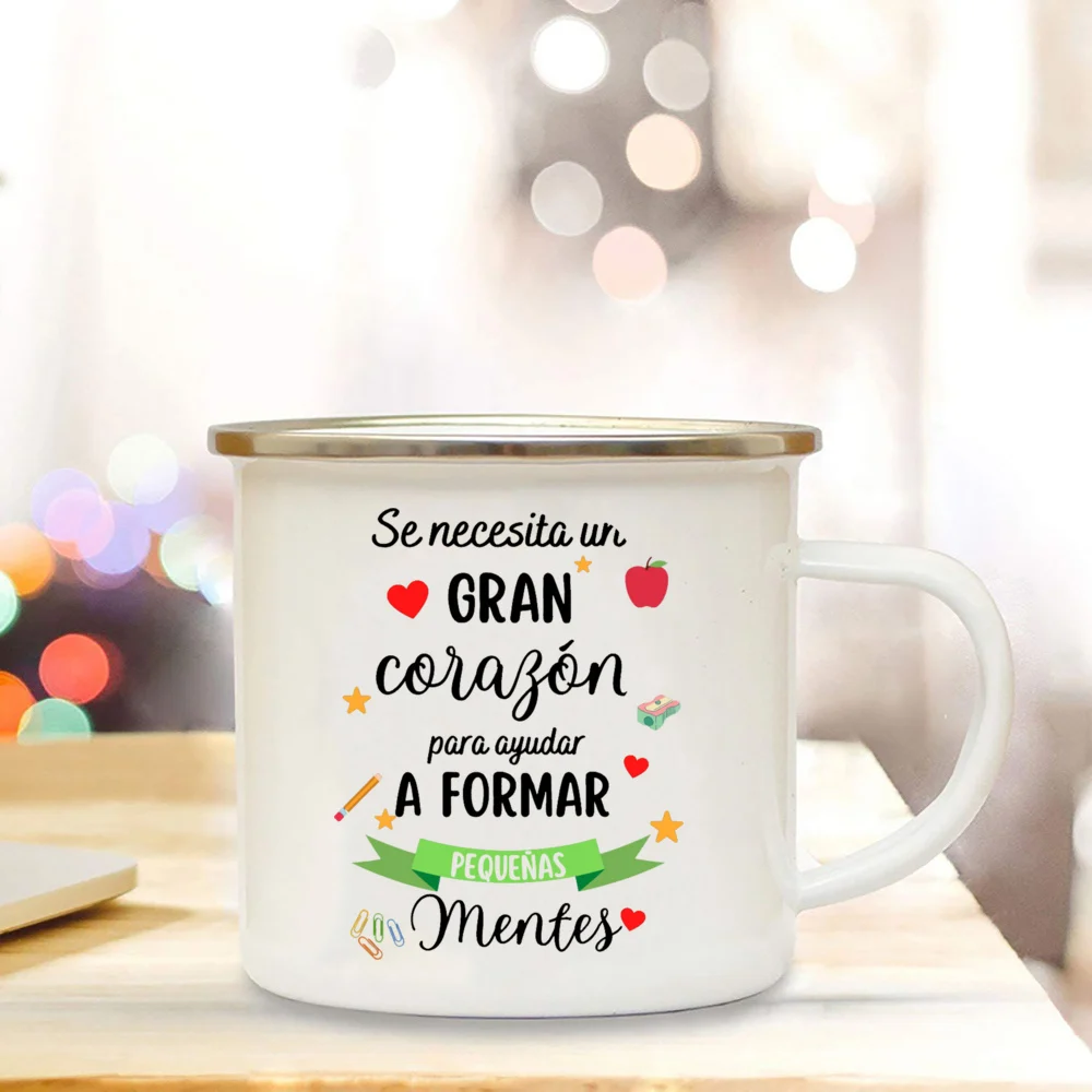 It Takes A Big Heart To Help Shape Little Minds Spain Enamel Mugs Teacher Drink Juice Coffee Dessert Cocoa Milk Handle Mug