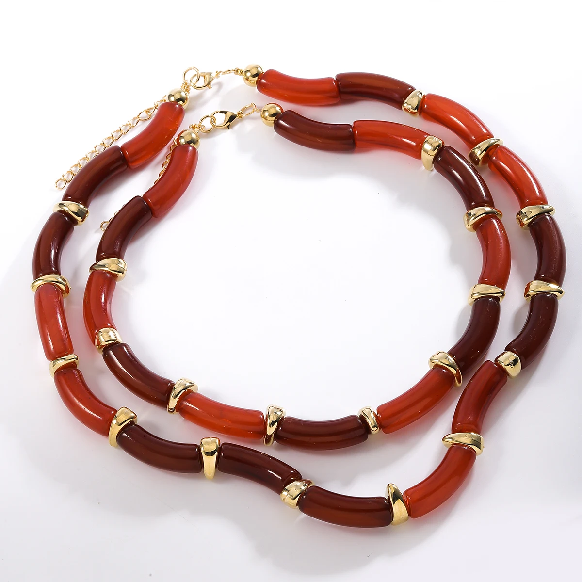 Two Pack of Necklaces Vintage Elegant Resin Metal Necklaces For Women Girl Statement Textured Banquet Accessories Party Gift