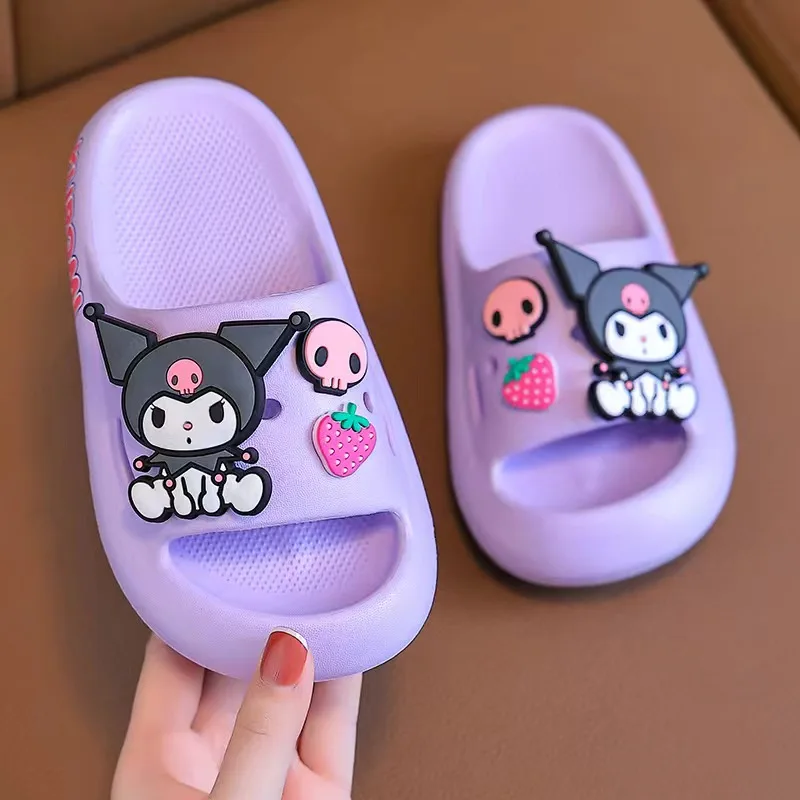 Sanrio Children\'s Slippers Kuromi Hello Kitty Kids Summer Cartoon Non-Slip Soft Soles Children Indoor Home Toddler Baby Sandals