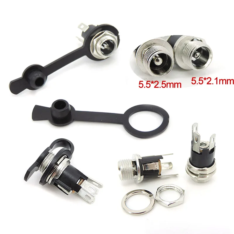 3Pin Terminal DC female Power Plug Jack 5.5 mm x 2.1mm 5.5*2.5 Socket Electrical Connector with Dustproof Cover Cap m20