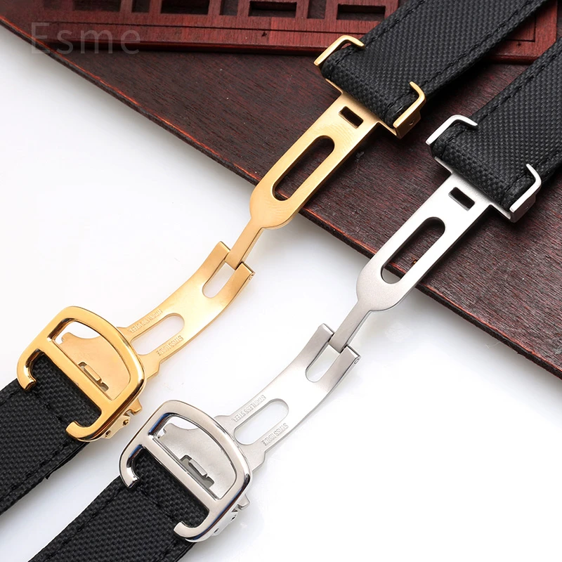 Universal Flat Interface Canvas Watch Strap for Cartier Tank Black Bay London Series 18 20mm Folding Buckle Nylon Watchband view 6
