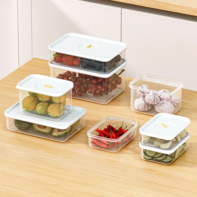 Klar 950ML Kühlschrank Geschäfte Crisper Frische Lebensmittel Obst Behälter Kunststoff Mikrowellengeeignet Bento Box Kühlschrank Organizer Gefrierschrank Box