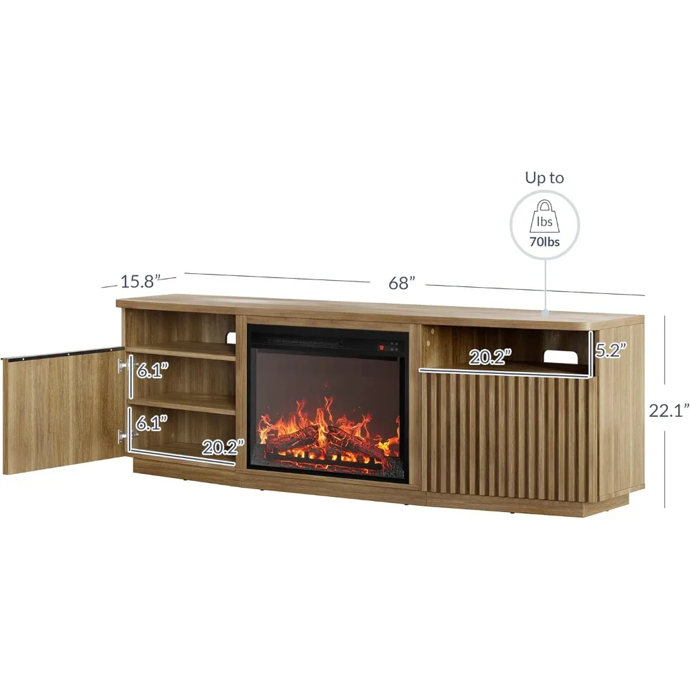 Szafka RTV z żłobieniami, kominkiem elektrycznym i systemem dźwiękowym, centrum rozrywki 68-calowe dla telewizorów do 75 cali, konsola multimedialna Ta