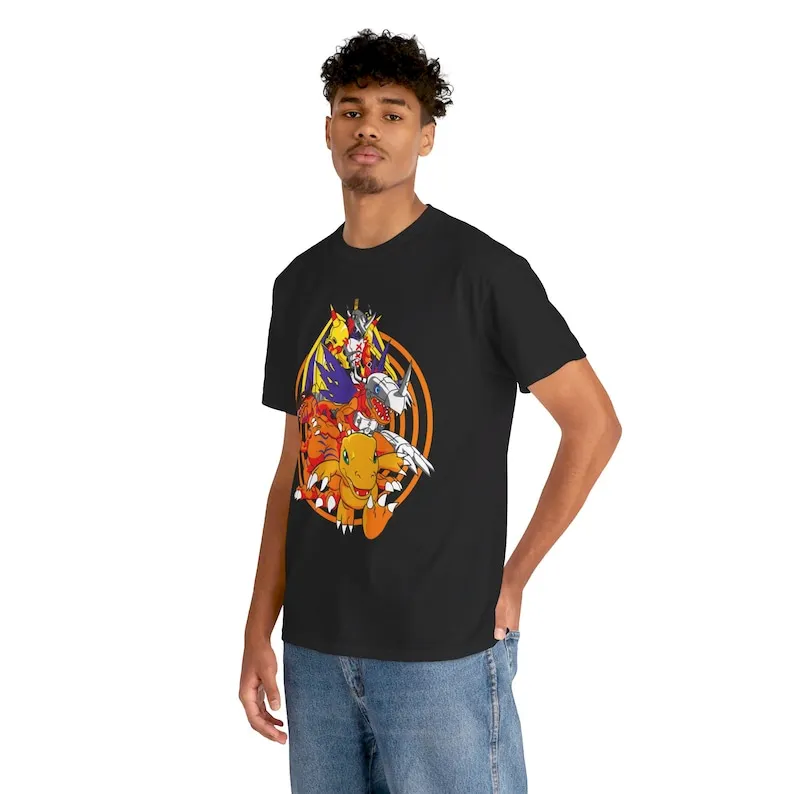 Anime Vintage Special T-shirt Unisex Agumon War Greymon Digimon Digivice Printed Shirt