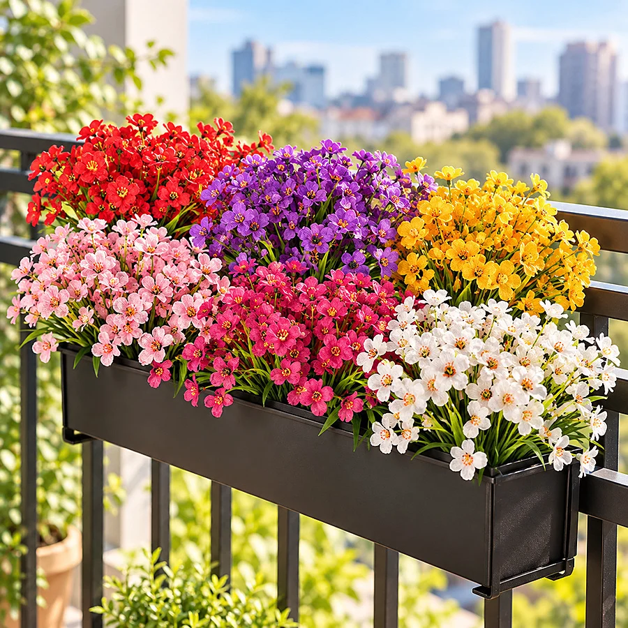 33cm 18Heads Violet Fake Flowers, Realistic Artificial Faux Plastic Stem Vase Arrangement Home Garden Wedding Birthday Decor