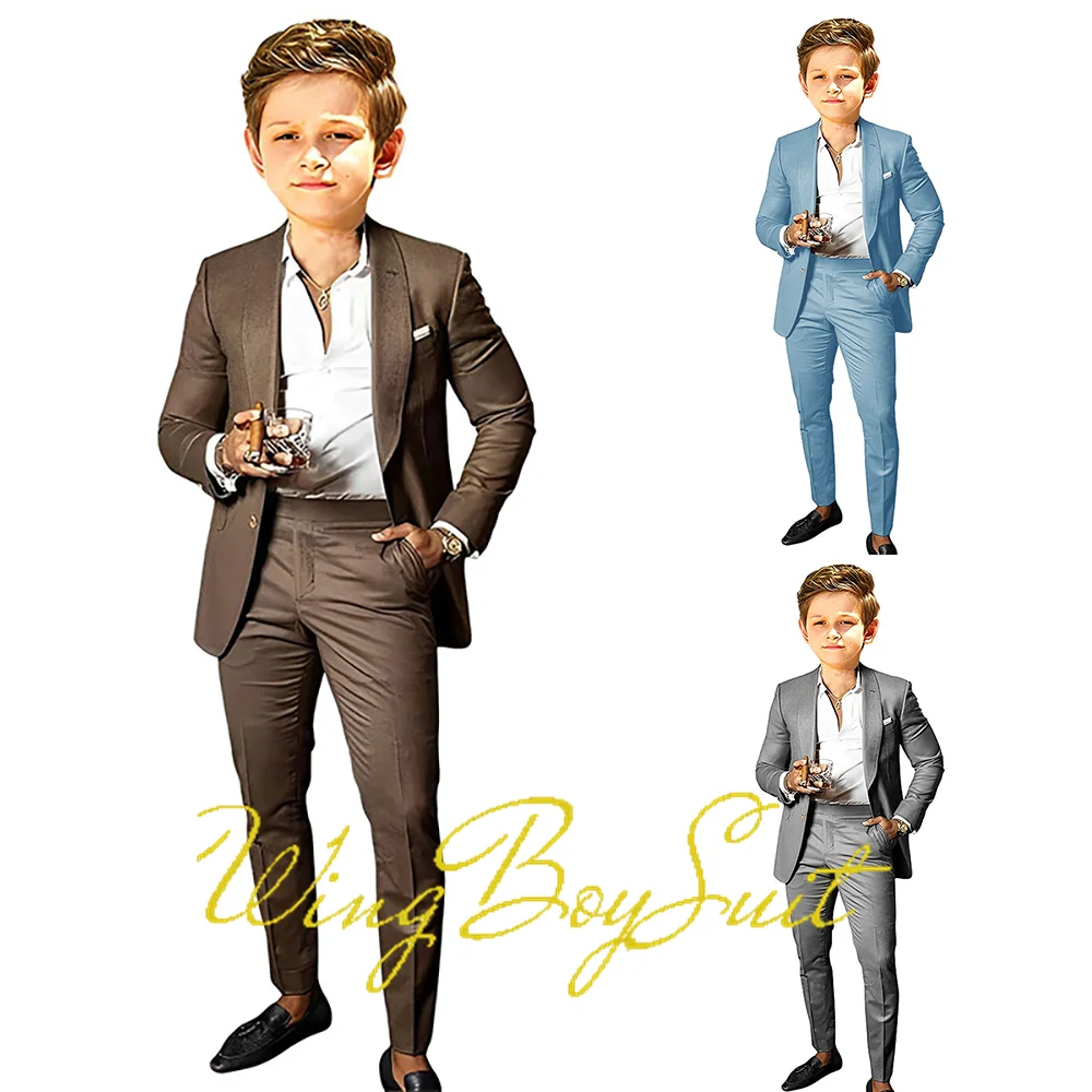 Fashion Boys Suit Two-piece Suit Shawl Collar Jacket Pants 2-16 Years Kid's Wedding Tuxedo Custom Size Child Blazers