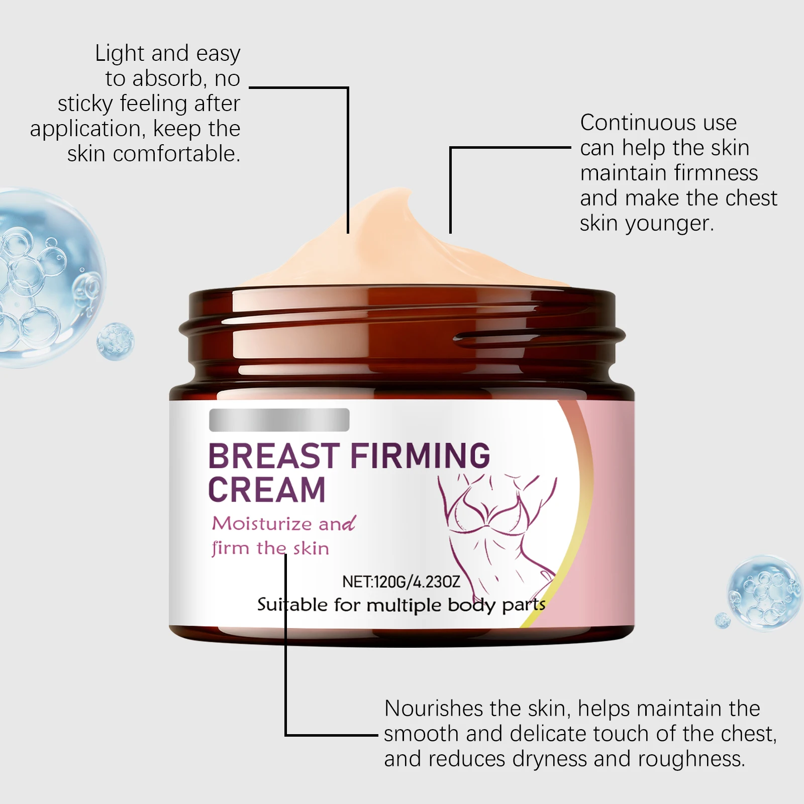 Breast Care Cream, Moisturizing & Softening for Women's Chest Skin, Daily Gentle Hydrating & Massage Care Cream