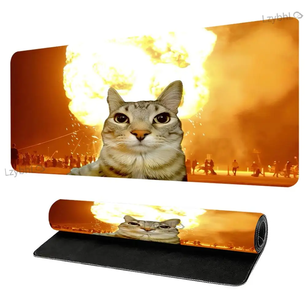 

Cat on explosion background Mouse Pad XXL Large Gaming Office Keyboard Rubber Anti-slip HD MousePad E-sports Gamer Long Desk Mat