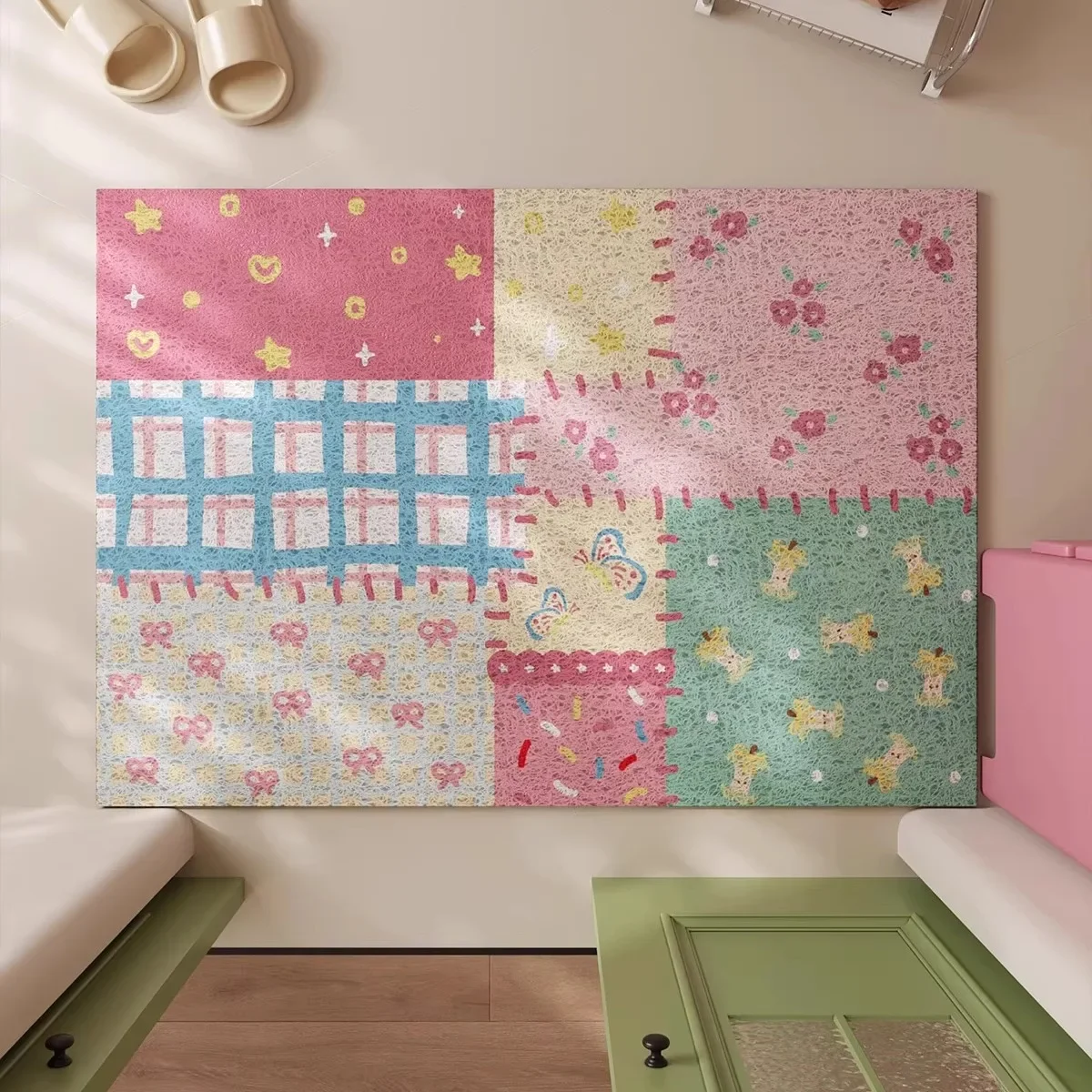 Cute Pink Lovely Door Mat Non-Slip Entrance Mat Porch Silk Ring Dust Resistant Dirt Mat Carpet