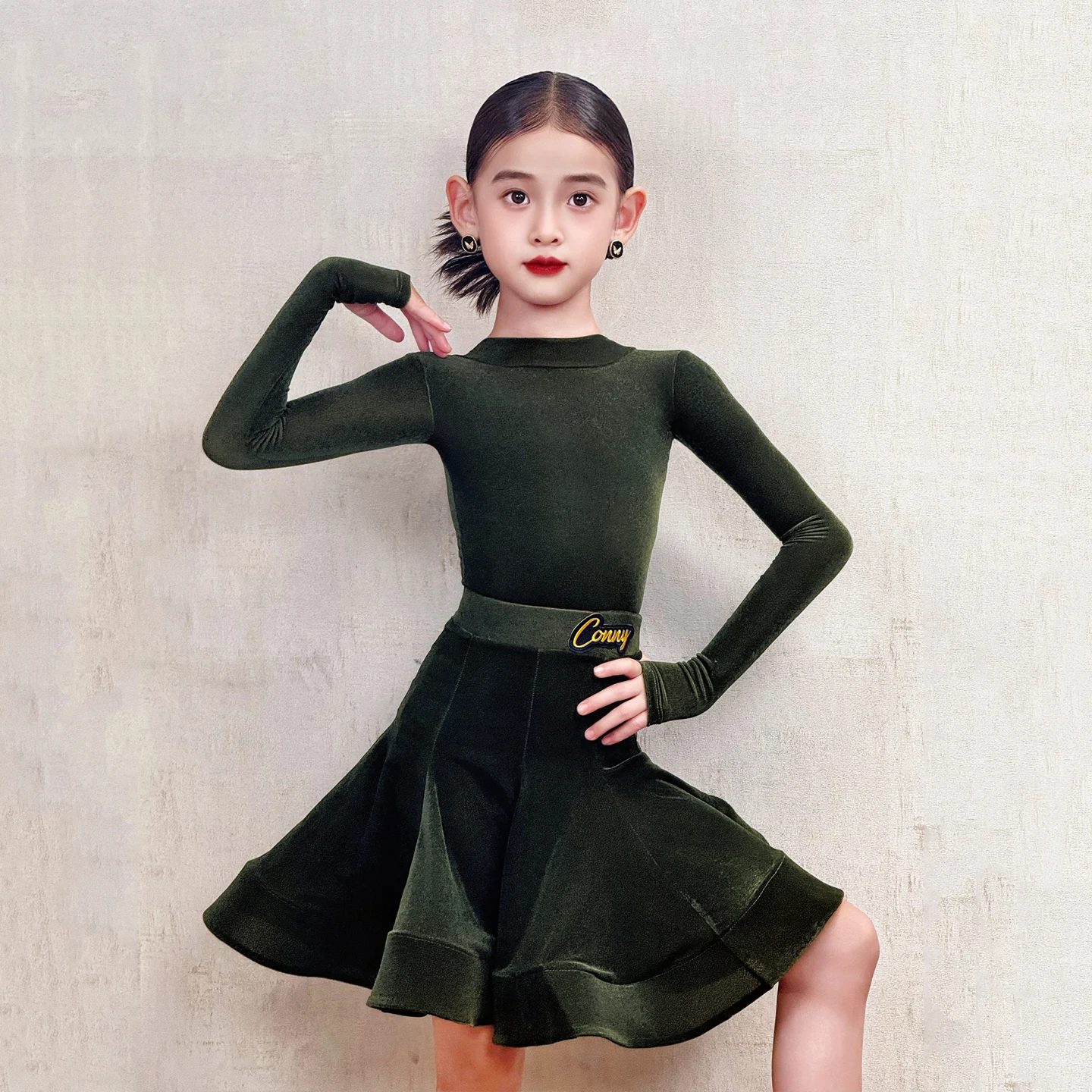 Mädchen Latin Dance Wettbewerb Kleidung Kind Bühne Leistung Anzug Professionelle Tanzen Outfit Langarm Latin Set Blau AMY2967