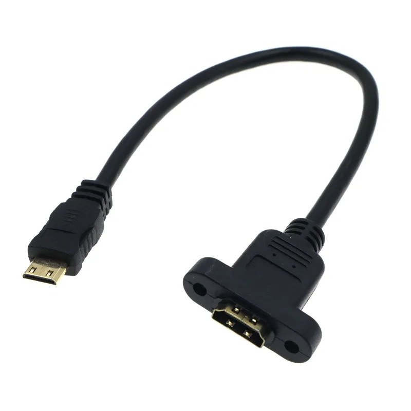 30cm Mini HDMI-Compatible Male to HDMI-Compatible Female Extension Connector Screw Lock Panel Mount HD AV Camera Cable