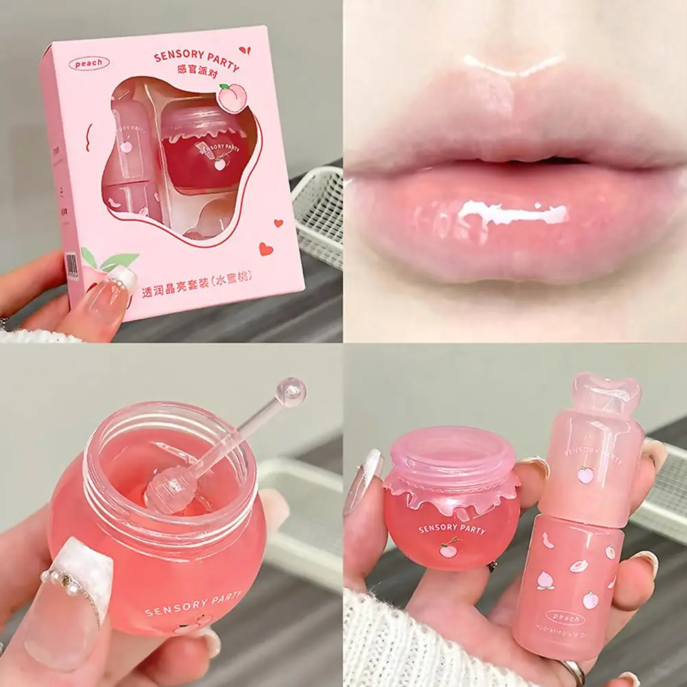 نكهة الفاكهة قناع النوم الشفاه ومجموعة زيت الشفاه المرطبة هلام ترطيب ملمع الماء المغذي إزالة الجلد الميت بلسم الشفاه