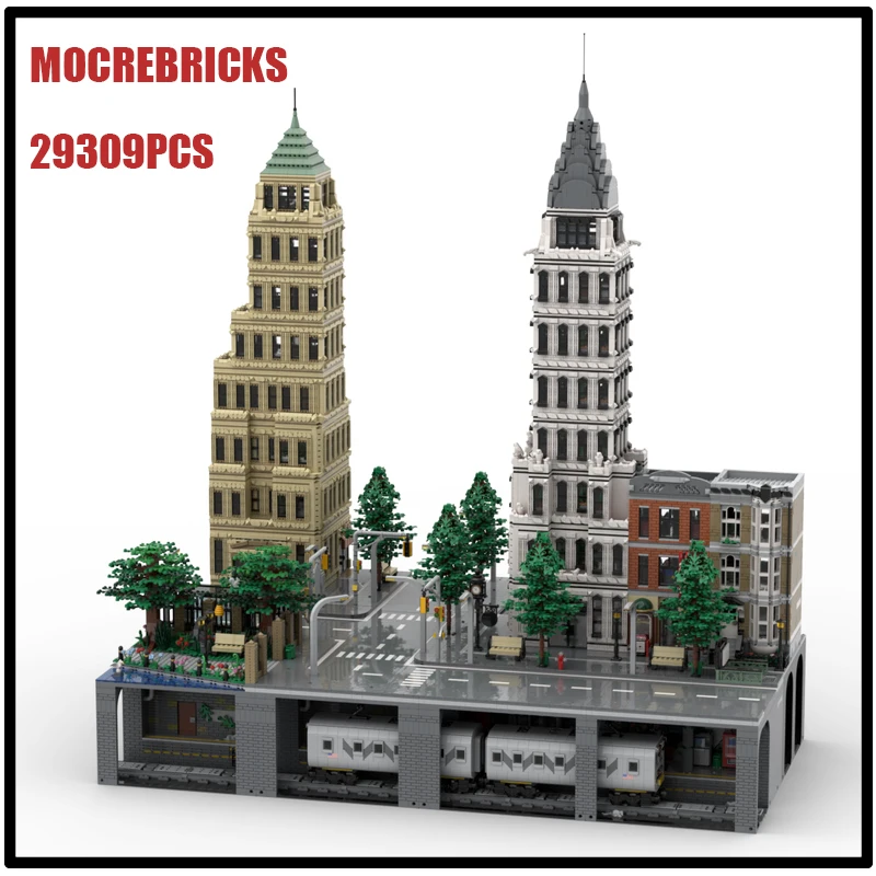 City Transport Train Model Sets New York City Subway Station Architecture MOC Building Block Model Puzzle Bricks Toys Kid's Gift