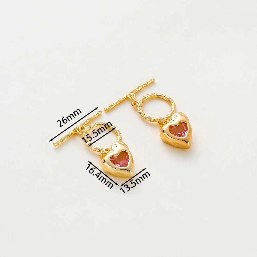 2 Sets 18K Gold Color Plated Brass Heart O Toggle Clasps for DIY Bracelet Necklace Jewelry Making Findings Accessories