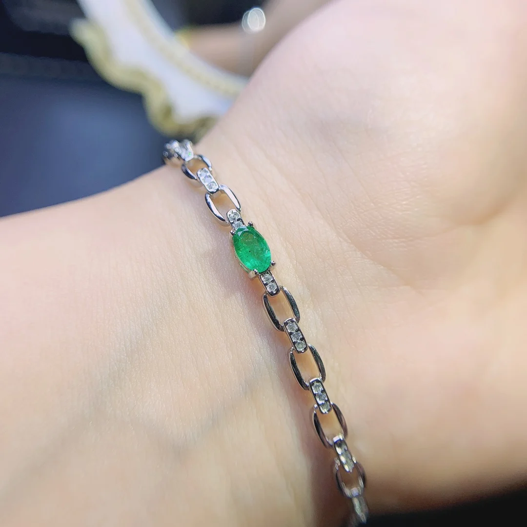 Natural Emerald Bracelet, 925 Silver Certified, 4x6mm Green Gemstone, Beautiful Gift for Girls, free shipping